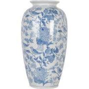 Clayre & Eef Vaas Ø 19x37 cm Wit Blauw Keramiek Vogels op Takken