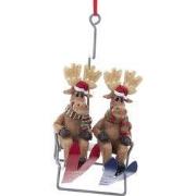 Resin elandfamilie van 2 op skilift voor personalisatie 13 cm ornament