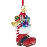 Glas NG kerstman laars met cadeautjes 7,5 cm ornament