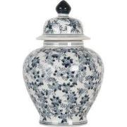 Clayre & Eef Vaas met Deksel Ø 14x21 cm Wit Blauw Keramiek