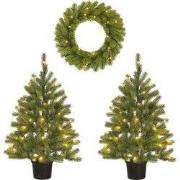 Black Box Trees Nagoya Set van 2 Kerstbomen en 1 Kerstkrans voor Buite...