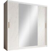 Meubella - Kledingkast Marmer 2 - Wit - 200 cm - Met spiegel