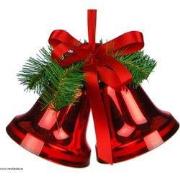 Twee klokken kerst rood 10 cm groen met strik