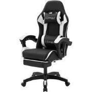 Gaming stoel met voetsteun en armleuning, zwart en wit, gemaakt van ML...