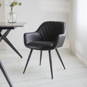 Industriële Eetkamerstoel Zwart Cara Kunstleer - Ruitpatroon - Met Arm...