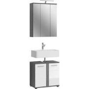 Blake - set van 2 badkamermeubels in wit en zilver melamine met verlic...