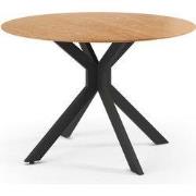 Folding round table decorated in oak and black metal D110 cm - NELLY