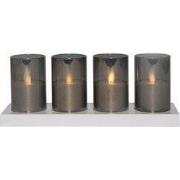 Theelicht in glas 3d vlam oplaadbaar d5h7,5 cm wit/grijs s/4