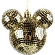 Kerstbal plastic Mickey oren disco goud 8,5 cm