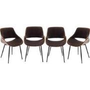 Set van 4 stoelen met walnootafwerking en bruine fluwelen zitting - Ma...