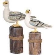 Clayre & Eef Decoratie Beeld Vogels 13x6x22 / 18x8x29 cm Bruin Wit Hou...