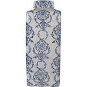 Clayre & Eef Vaas met Deksel 16x16x41 cm Wit Blauw Keramiek
