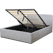 Opbergbed 140x190 cm met hoofdbord bekleed met grijze stof - YSÉE