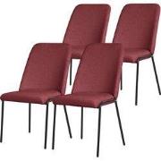 Eetkamerstoelen set van 4 rood met rugleuning, gestoffeerde stoelen vo...