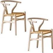 Set van 2 Eikenhouten stoelen met gebleekte afwerking en rieten zittin...