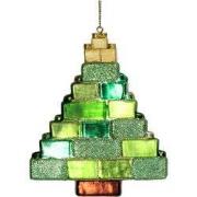 Ornament kerstbal Blokken Glas Groen 12.1 cm