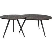 Salontafel Rond - Donkerbruin teakhout - Set Van 2 - 70x70x39cm