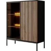 Meubella - Vitrinekast Legend - Mat zwart - Eiken - 104 cm - Laag