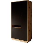 Meubella - Vitrinekast Acuna - Mat zwart - Eiken - 92 cm