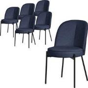 Eetkamerstoelen set van 6 donkerblauw met rugleuning, gestoffeerde sto...