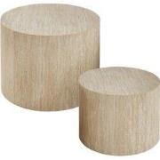 Set van 2 ronde salontafels in travertijnlook - MAIA