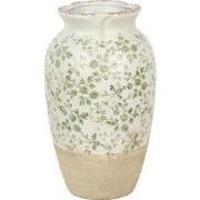 Clayre & Eef Vaas Ø 21x37 cm Beige Groen Keramiek Bloemen