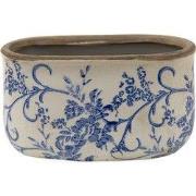 Clayre & Eef Bloempot 17x9x10 cm Blauw Wit Keramiek Bloemen