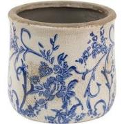 Clayre & Eef Bloempot Ø 12x11 cm Blauw Wit Keramiek Bloemen