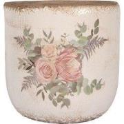 Clayre & Eef Bloempot Ø 18x17 cm Beige Keramiek Bloemen
