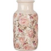 Clayre & Eef Vaas Ø 14x26 cm Beige Keramiek Bloemen