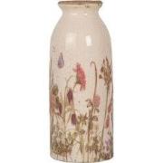 Clayre & Eef Vaas Ø 8x20 cm Beige Keramiek Bloemen