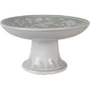 Clayre & Eef Taartplateau op Voet Ø 21x11 cm Wit Groen Porselein