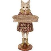 Clayre & Eef Decoratie Beeld Kat 27 cm Beige Goudkleurig Kunststof