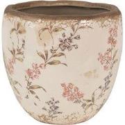 Clayre & Eef Bloempot Ø 14x14 cm Beige Roze Keramiek Bloemen