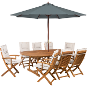 MAUI  - Tuinset voor 8 met parasol - Gebroken wit - Acaciahout