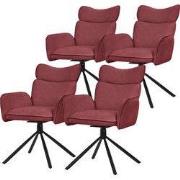 Eetkamerstoel set van 4 draaibaar rood met rugleuning en armleuning to...