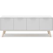 TV-meubel 4 deuren Wit en Massief Grenen L140 cm - Campus