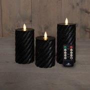 Set van 3 LED stompkaarsen met swirl design en bewegende vlam