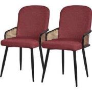 Eetkamerstoelen set van 2 rood met arm & rugleuning, gestoffeerde stoe...