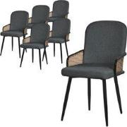 Eetkamerstoelen set van 6 antraciet met arm & rugleuning, gestoffeerde...