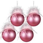 Clayre & Eef Kerstbal Set van 4 Ø 10 cm Roze Glas