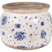 Clayre & Eef Bloempot Ø 20x15 cm Beige Blauw Keramiek Roosjes
