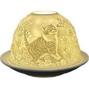 Clayre & Eef Waxinelichthouder Ø 12x8 cm Wit Porselein Katten