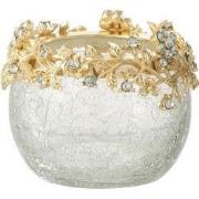 Theelichthouder volve metaal/glas goud/transparant s 6,4x5,7x6,4 cm