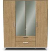 Armoire 4 portes ouvrantes, 2 miroirs et 2 tiroirs décor chêne et blan...