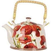 Clayre & Eef Theepot met Filter 800 ml Wit Rood Keramiek Bloemen