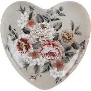 Clayre & Eef Decoratie Beeld Hart 11x11x4 cm Grijs Keramiek Bloemen