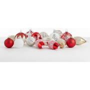 SNOWFLAKE - Set van 50 kerstballen - Rood/Wit - Glas