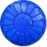 Leren Poef - Blauw - Handgemaakt en stijlvol - Gevuld geleverd - Poufs...