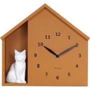 Wandklok Siting Cat - Geel - 24.9x24.9x27cm